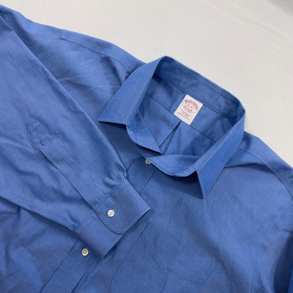 Brooks Brothers Dress Shirt Traditional Fit Non-Iron Blue Mens 17-34